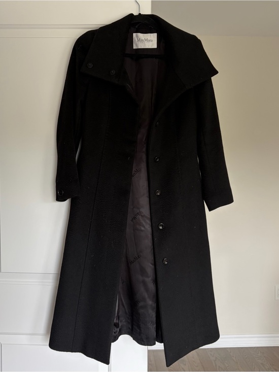 MaxMara Jackets & Blazers - MaxMara Black Wool Trench Coat with Wide Collar